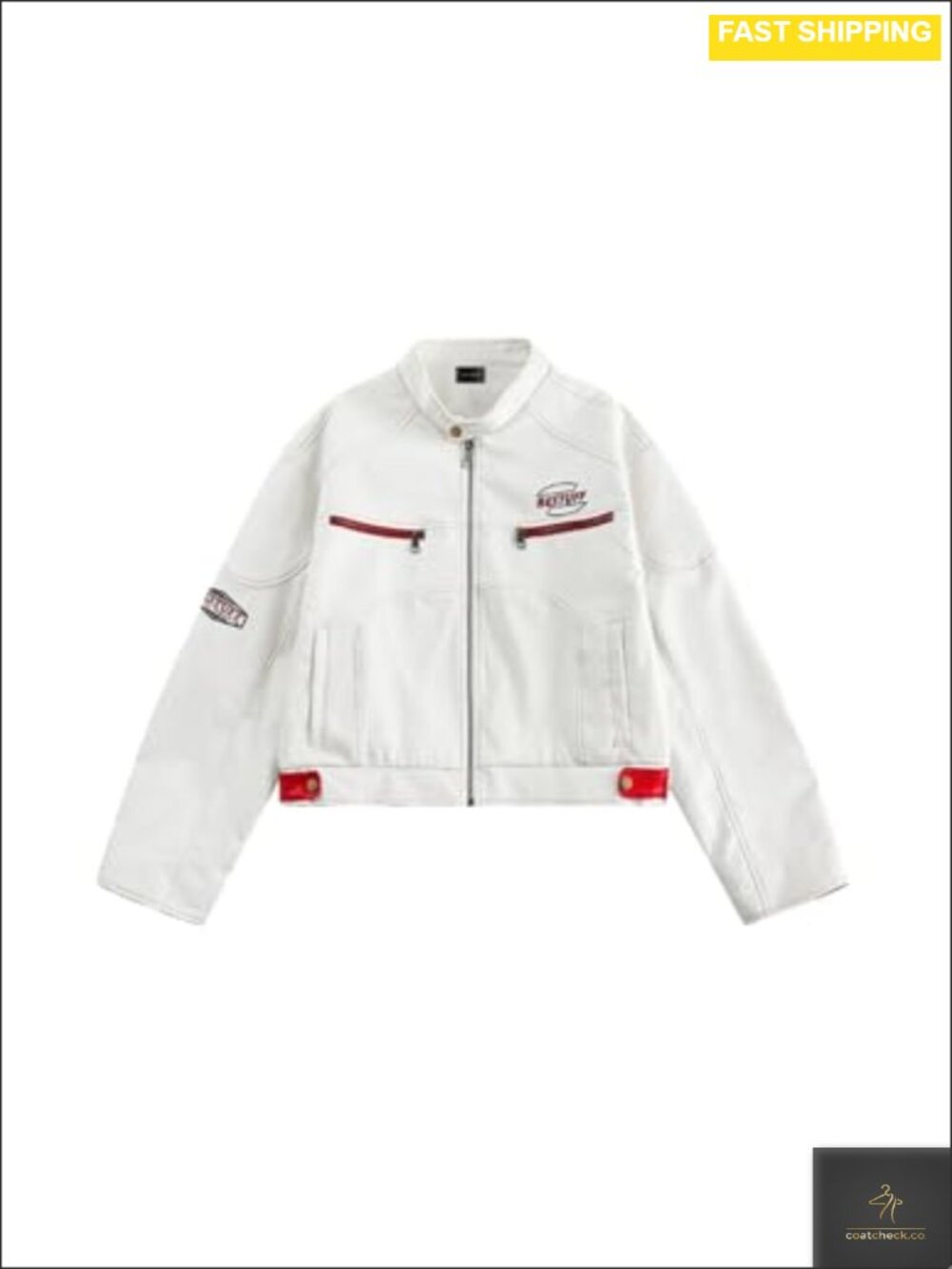 PU Leather Cropped Moto Biker Jacket with Stand Collar & Zip Pockets